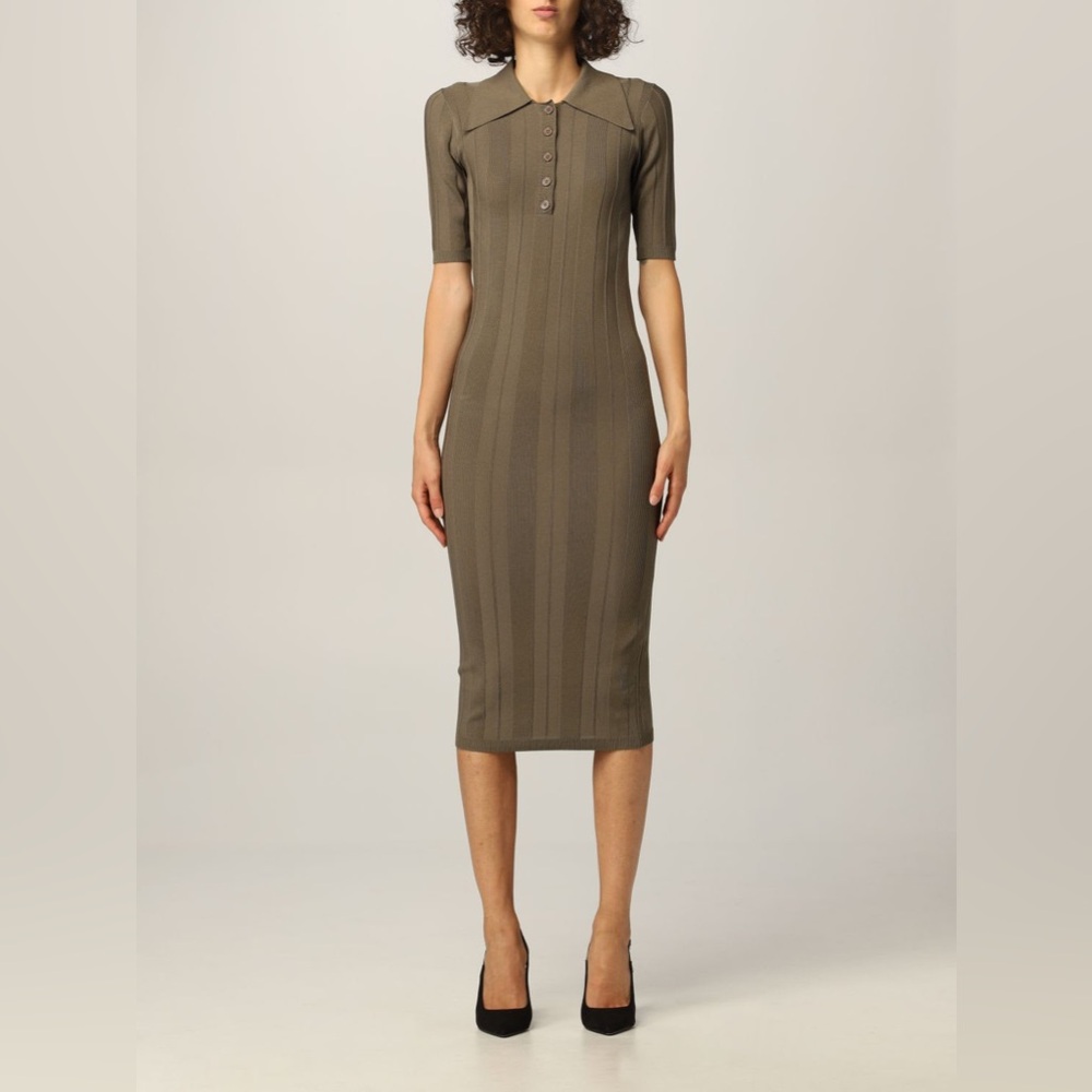 NWT Remain Birger Christensen Evial Knit Polo Dress Sz 34/ US 2 Olive